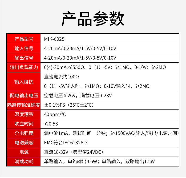 信号隔离器产品参数